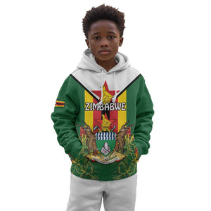 Personalised Zimbabwe Independence Day Kid Hoodie Coat Of Arms Fire Lilies