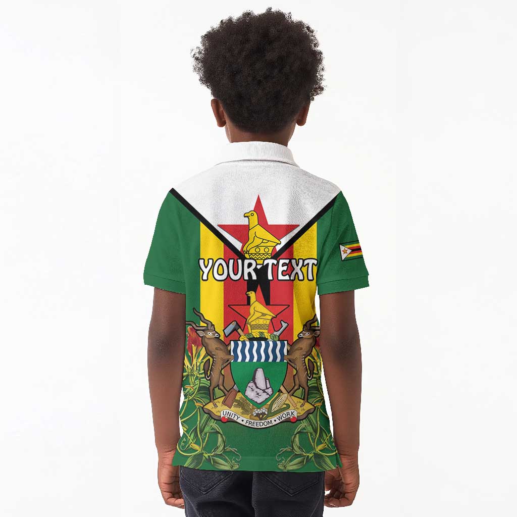 Personalised Zimbabwe Independence Day Kid Polo Shirt Coat Of Arms Fire Lilies