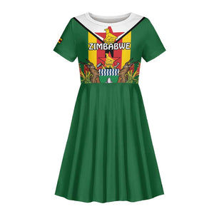 Personalised Zimbabwe Independence Day Kid Short Sleeve Dress Coat Of Arms Fire Lilies