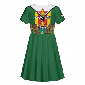 Personalised Zimbabwe Independence Day Kid Short Sleeve Dress Coat Of Arms Fire Lilies