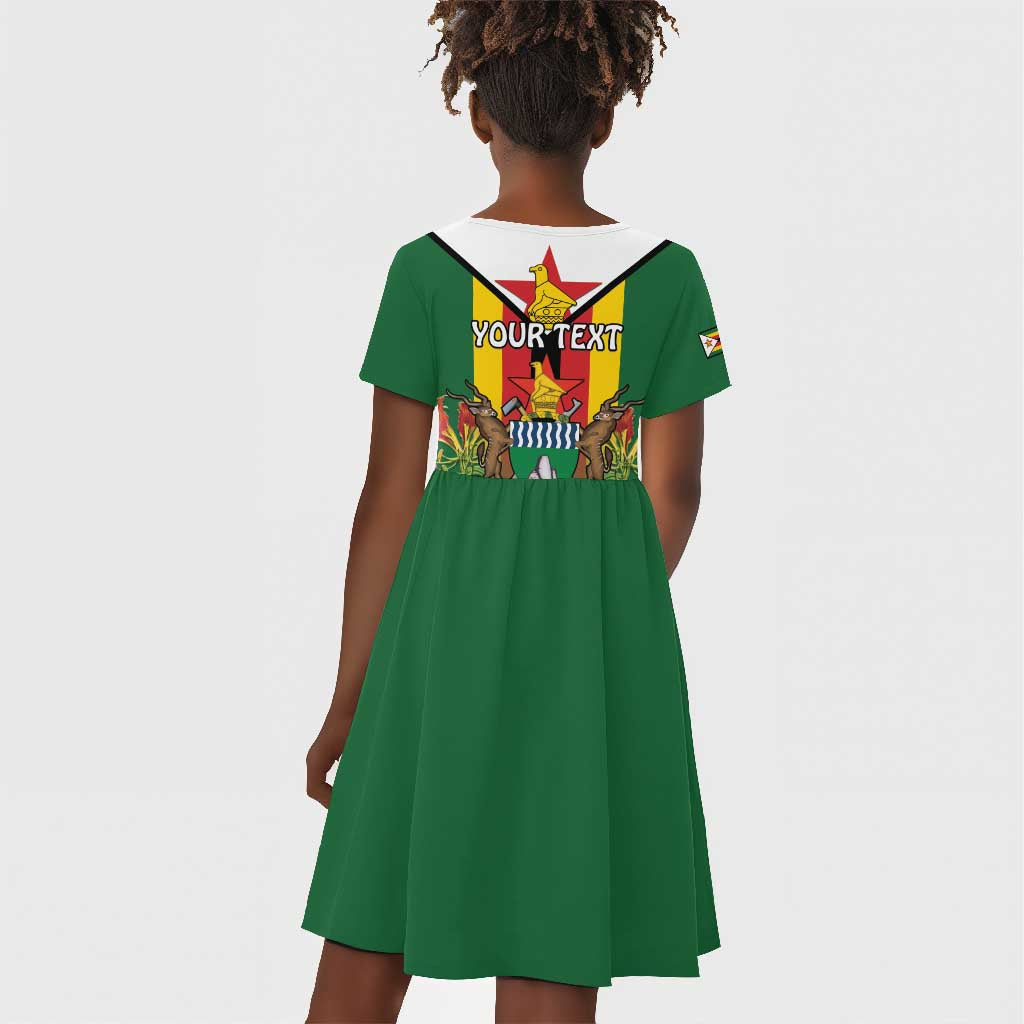 Personalised Zimbabwe Independence Day Kid Short Sleeve Dress Coat Of Arms Fire Lilies
