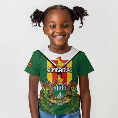Personalised Zimbabwe Independence Day Kid T shirt Coat Of Arms Fire Lilies