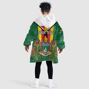 Personalised Zimbabwe Independence Day Kid Wearable Blanket Hoodie Coat Of Arms Fire Lilies