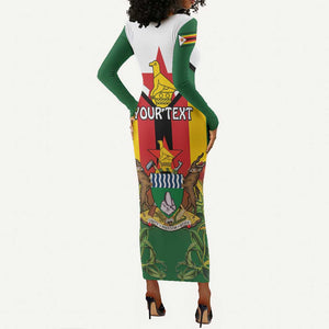 Personalised Zimbabwe Independence Day Long Sleeve Bodycon Dress Coat Of Arms Fire Lilies LT15