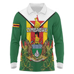 Personalised Zimbabwe Independence Day Long Sleeve Polo Shirt Coat Of Arms Fire Lilies