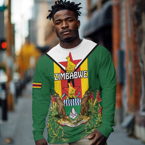 Personalised Zimbabwe Independence Day Long Sleeve Shirt Coat Of Arms Fire Lilies