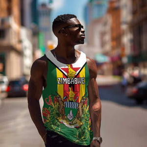 Personalised Zimbabwe Independence Day Men Tank Top Coat Of Arms Fire Lilies