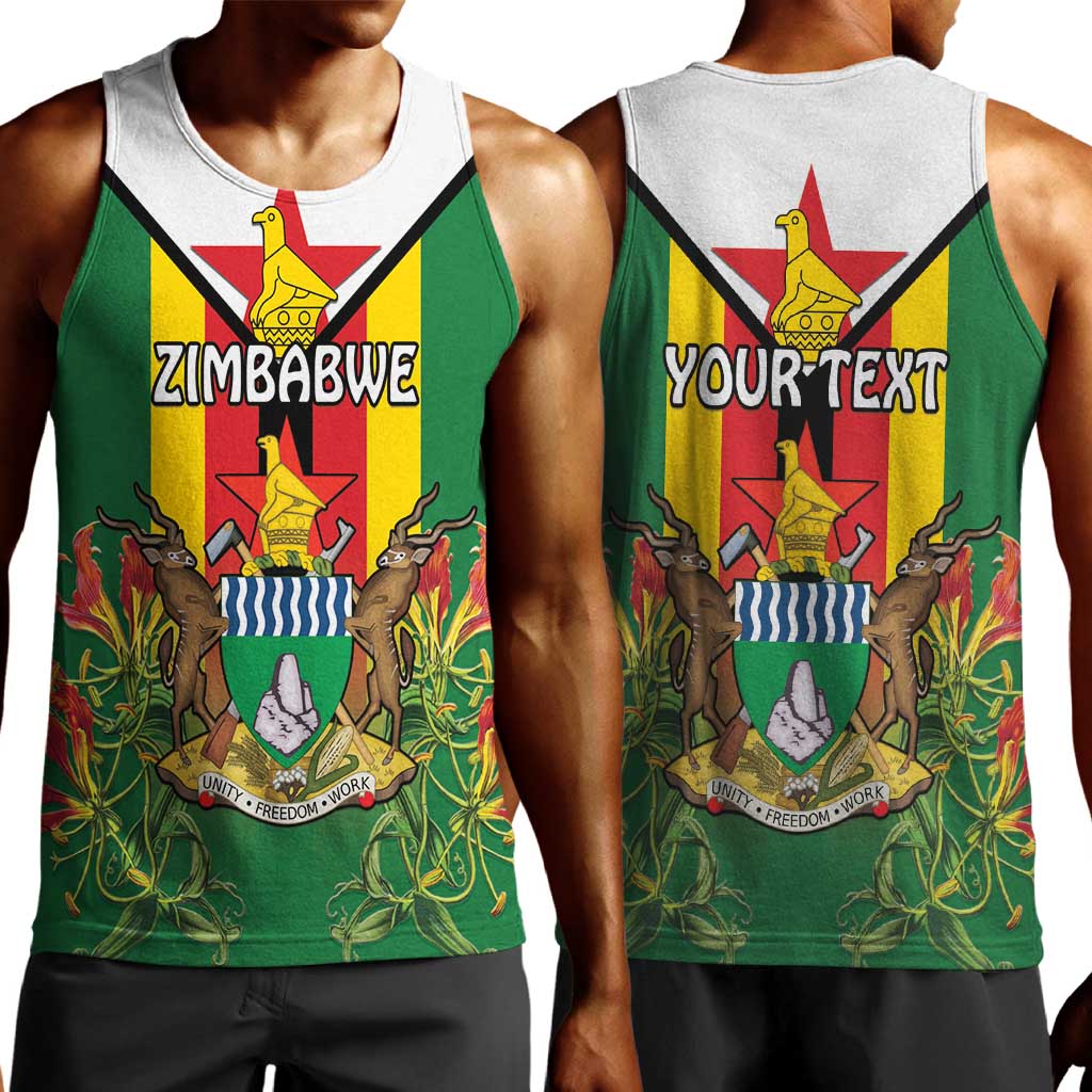 Personalised Zimbabwe Independence Day Men Tank Top Coat Of Arms Fire Lilies