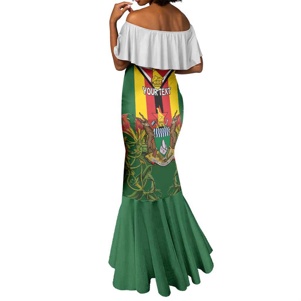 Personalised Zimbabwe Independence Day Mermaid Dress Coat Of Arms Fire Lilies