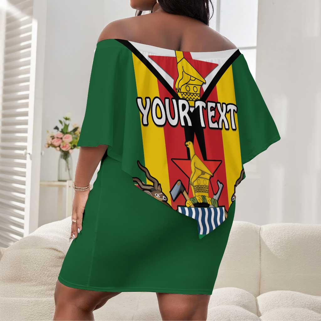 Personalised Zimbabwe Independence Day Off Shoulder Short Dress Coat Of Arms Fire Lilies