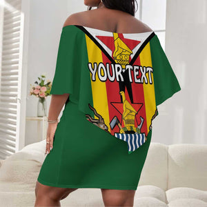 Personalised Zimbabwe Independence Day Off Shoulder Short Dress Coat Of Arms Fire Lilies