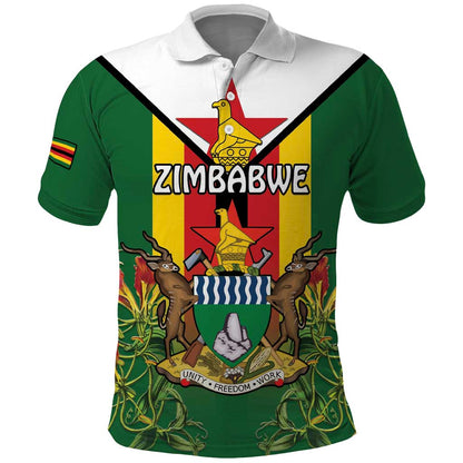 Personalised Zimbabwe Independence Day Polo Shirt Coat Of Arms Fire Lilies