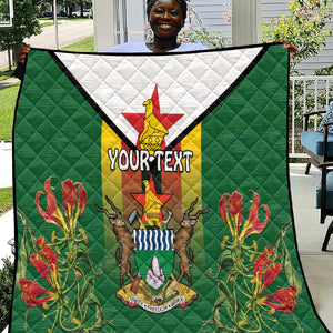 Personalised Zimbabwe Independence Day Quilt Coat Of Arms Fire Lilies