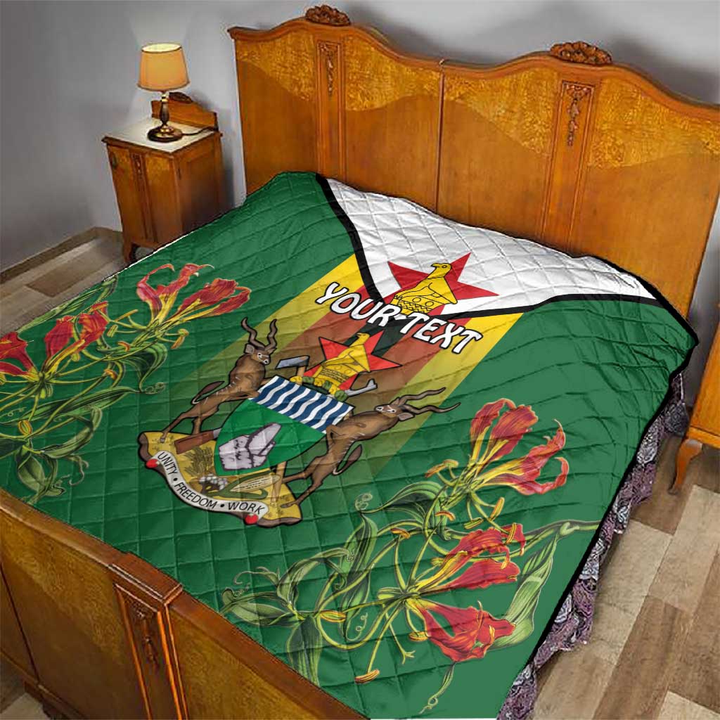 Personalised Zimbabwe Independence Day Quilt Coat Of Arms Fire Lilies