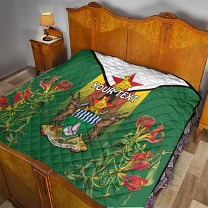 Personalised Zimbabwe Independence Day Quilt Coat Of Arms Fire Lilies