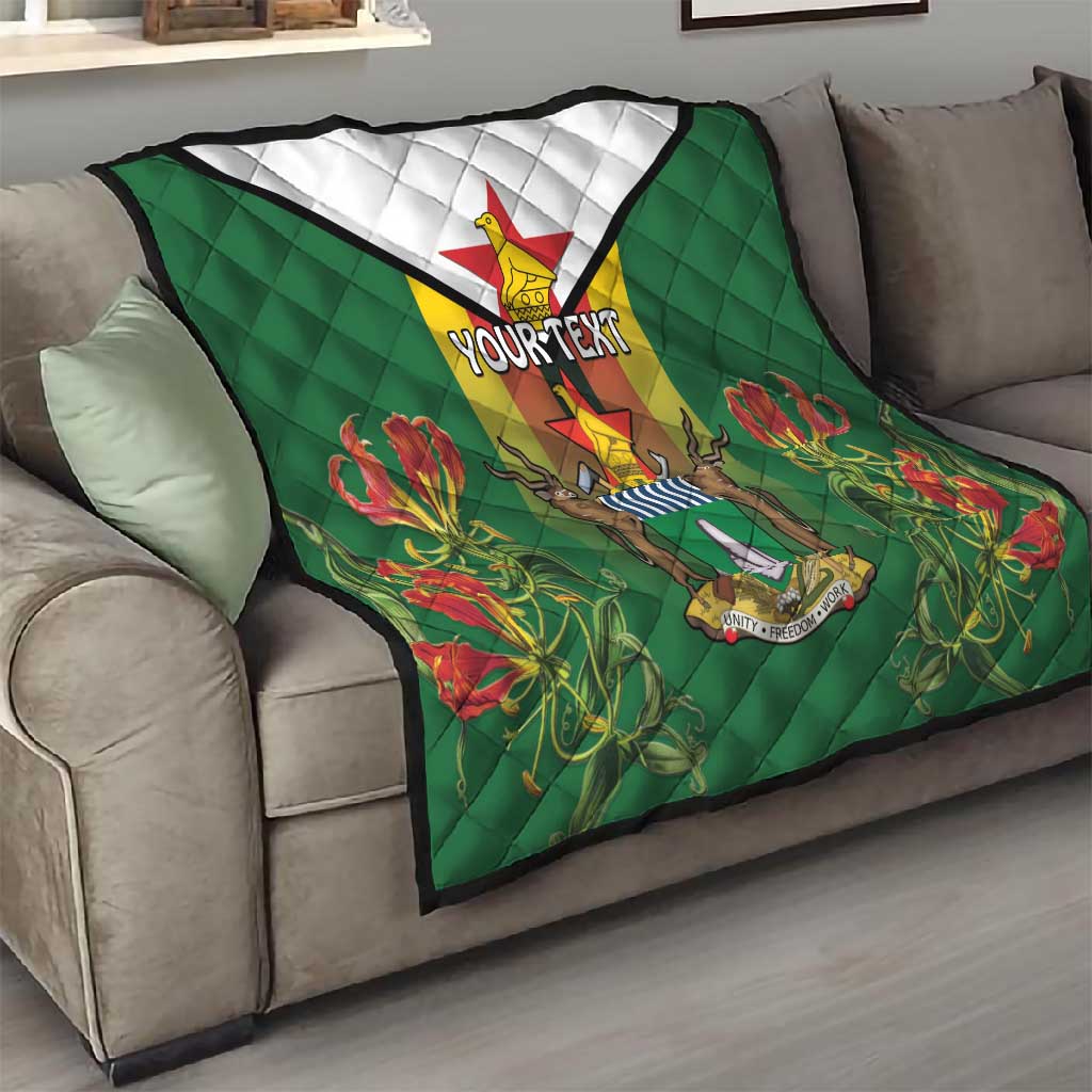 Personalised Zimbabwe Independence Day Quilt Coat Of Arms Fire Lilies