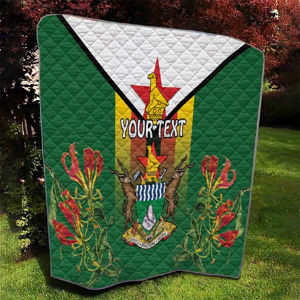 Personalised Zimbabwe Independence Day Quilt Coat Of Arms Fire Lilies