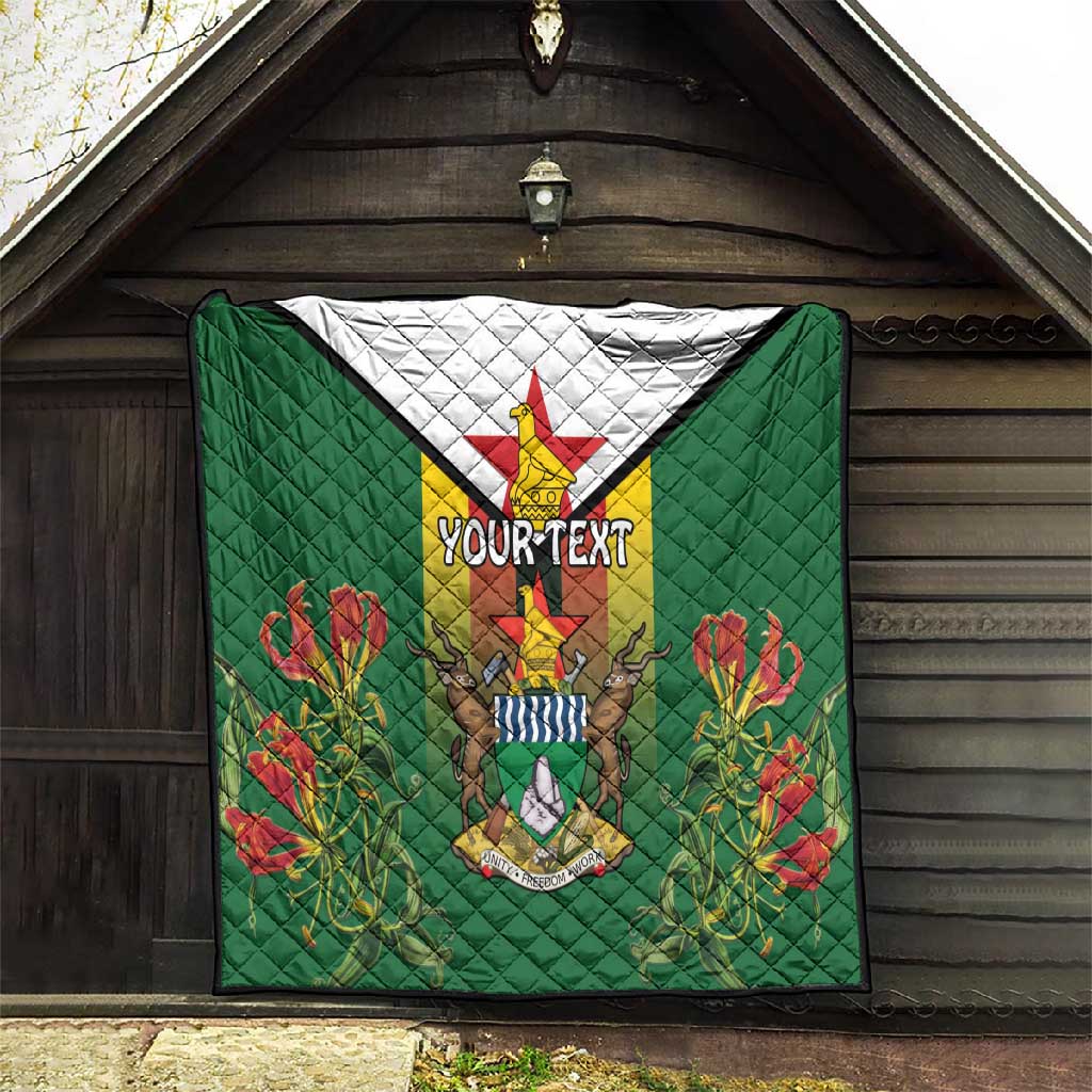 Personalised Zimbabwe Independence Day Quilt Coat Of Arms Fire Lilies