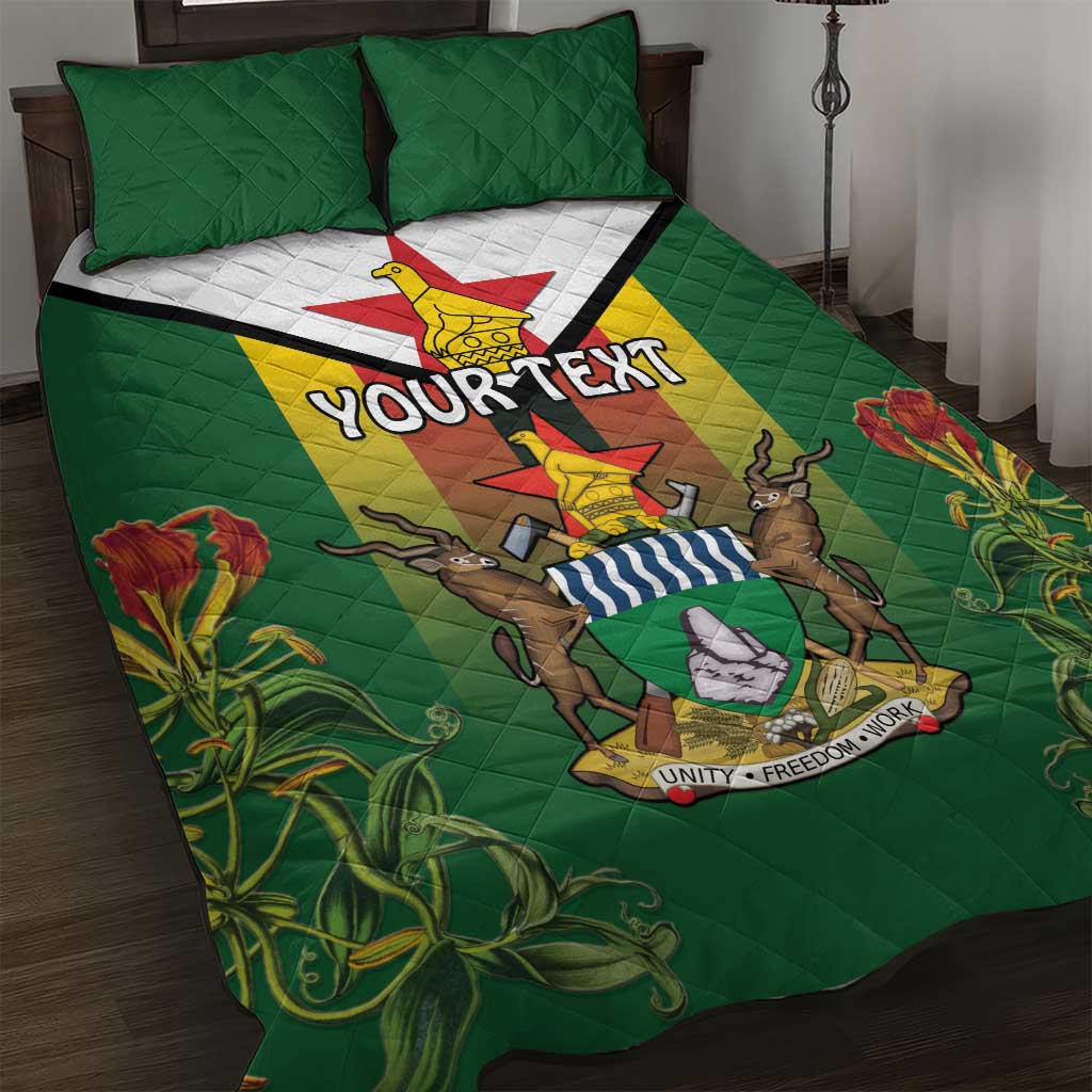 Personalised Zimbabwe Independence Day Quilt Bed Set Coat Of Arms Fire Lilies
