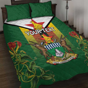 Personalised Zimbabwe Independence Day Quilt Bed Set Coat Of Arms Fire Lilies