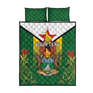 Personalised Zimbabwe Independence Day Quilt Bed Set Coat Of Arms Fire Lilies