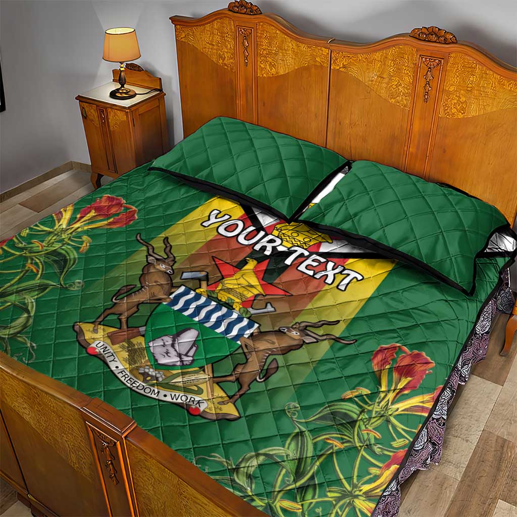Personalised Zimbabwe Independence Day Quilt Bed Set Coat Of Arms Fire Lilies