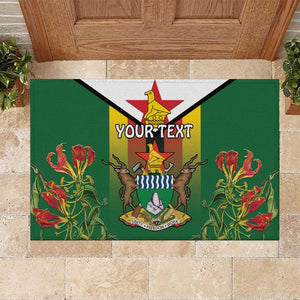 Personalised Zimbabwe Independence Day Rubber Doormat Coat Of Arms Fire Lilies
