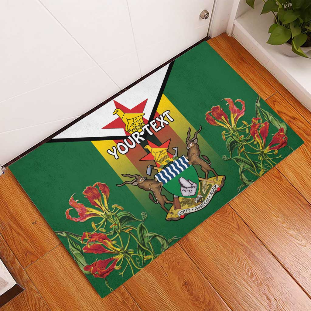 Personalised Zimbabwe Independence Day Rubber Doormat Coat Of Arms Fire Lilies