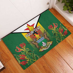Personalised Zimbabwe Independence Day Rubber Doormat Coat Of Arms Fire Lilies