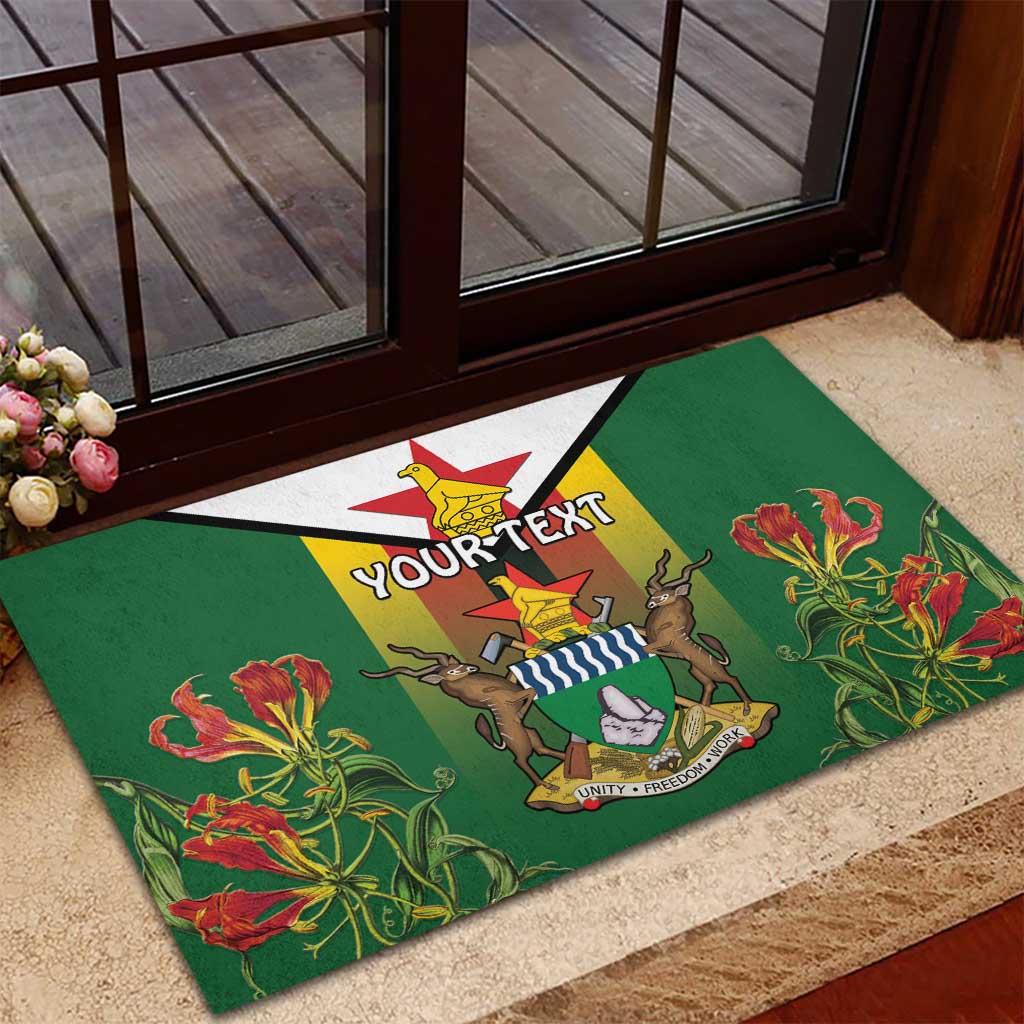 Personalised Zimbabwe Independence Day Rubber Doormat Coat Of Arms Fire Lilies