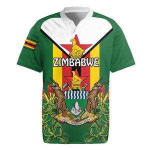 Personalised Zimbabwe Independence Day Rugby Jersey Coat Of Arms Fire Lilies
