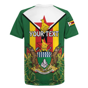 Personalised Zimbabwe Independence Day Rugby Jersey Coat Of Arms Fire Lilies