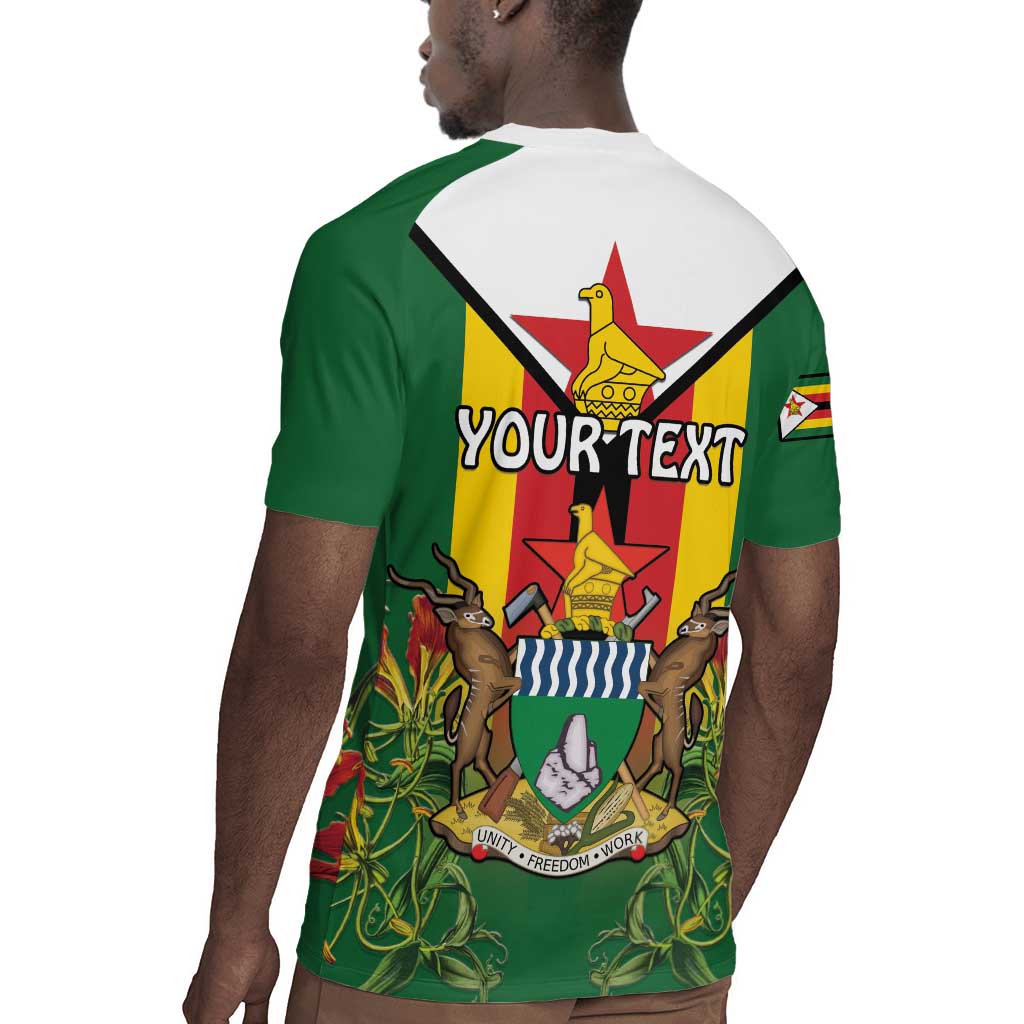 Personalised Zimbabwe Independence Day Rugby Jersey Coat Of Arms Fire Lilies