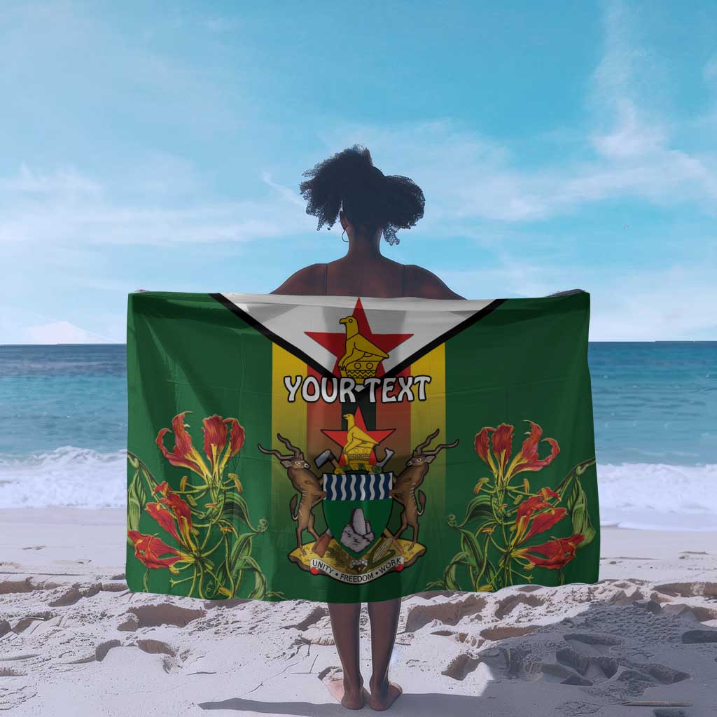Personalised Zimbabwe Independence Day Sarong Coat Of Arms Fire Lilies