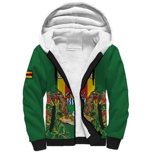 Personalised Zimbabwe Independence Day Sherpa Hoodie Coat Of Arms Fire Lilies