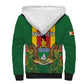 Personalised Zimbabwe Independence Day Sherpa Hoodie Coat Of Arms Fire Lilies
