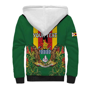 Personalised Zimbabwe Independence Day Sherpa Hoodie Coat Of Arms Fire Lilies