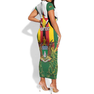 Personalised Zimbabwe Independence Day Short Sleeve Bodycon Dress Coat Of Arms Fire Lilies LT15