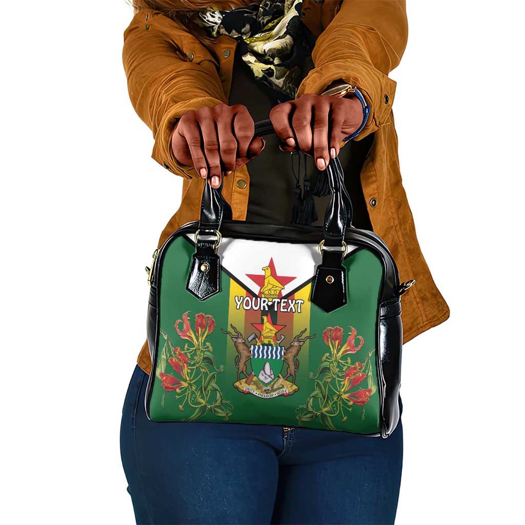Personalised Zimbabwe Independence Day Shoulder Handbag Coat Of Arms Fire Lilies