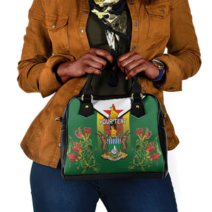 Personalised Zimbabwe Independence Day Shoulder Handbag Coat Of Arms Fire Lilies