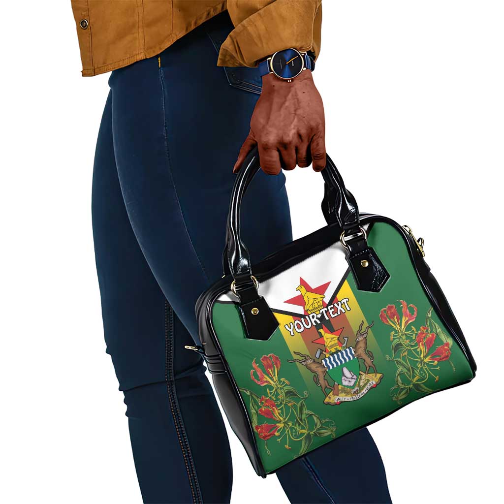 Personalised Zimbabwe Independence Day Shoulder Handbag Coat Of Arms Fire Lilies