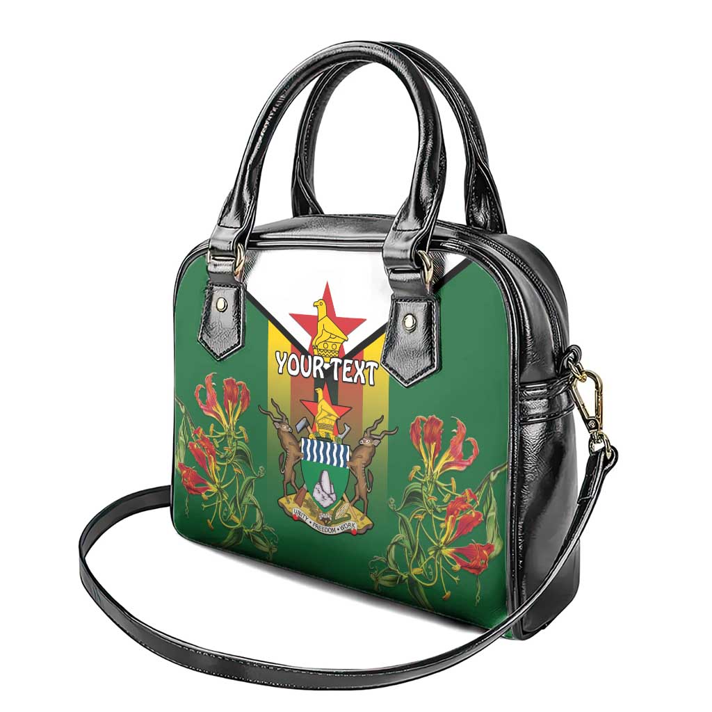 Personalised Zimbabwe Independence Day Shoulder Handbag Coat Of Arms Fire Lilies