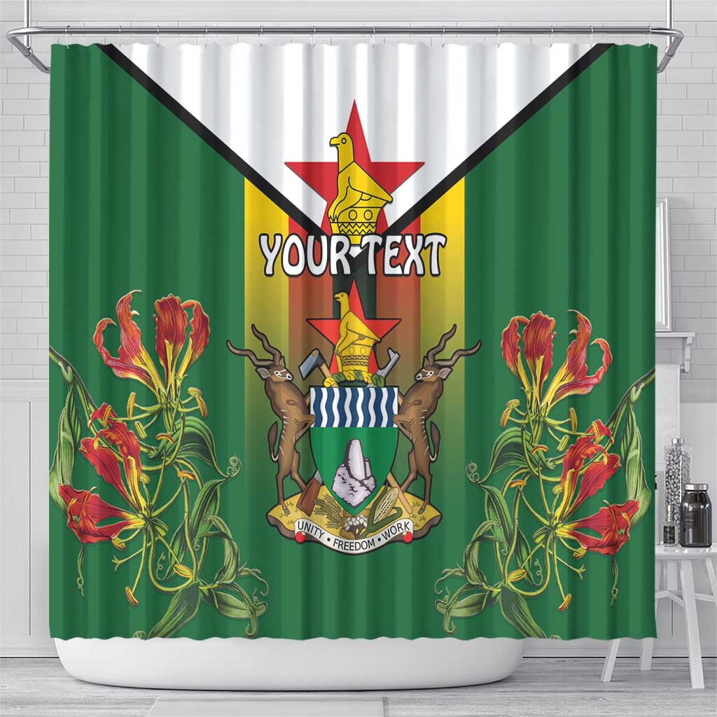 Personalised Zimbabwe Independence Day Shower Curtain Coat Of Arms Fire Lilies