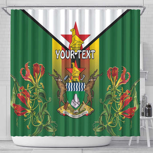 Personalised Zimbabwe Independence Day Shower Curtain Coat Of Arms Fire Lilies