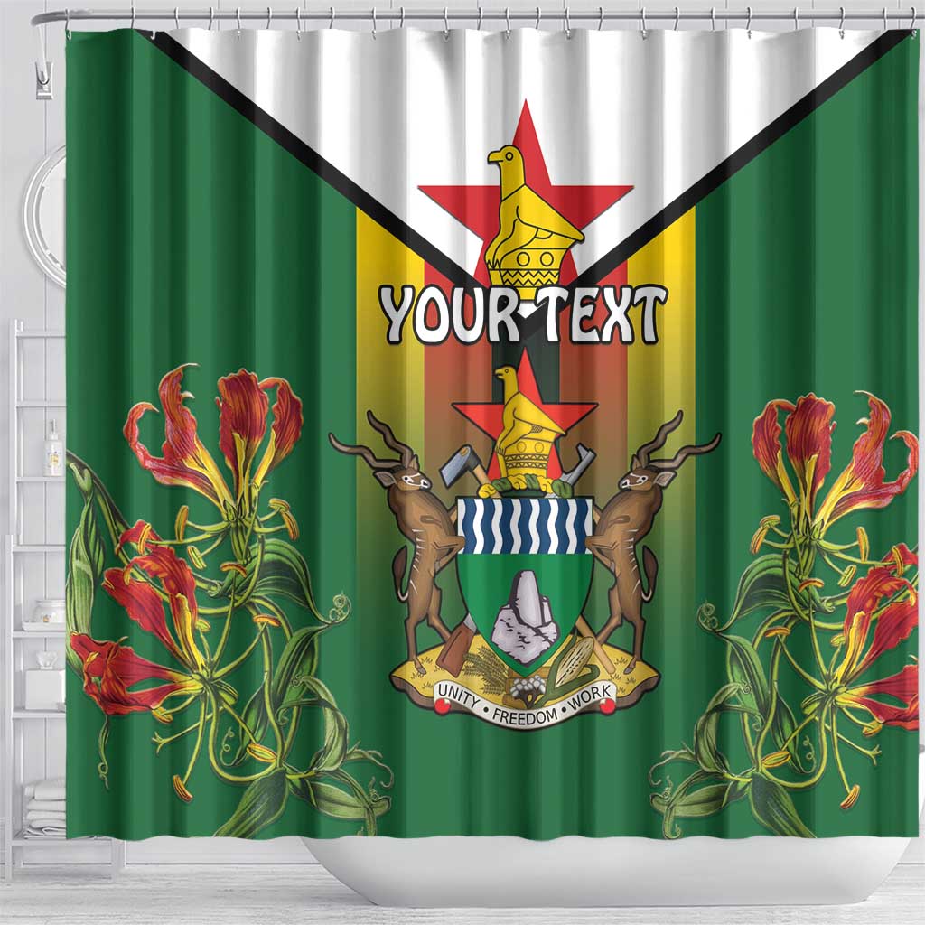 Personalised Zimbabwe Independence Day Shower Curtain Coat Of Arms Fire Lilies