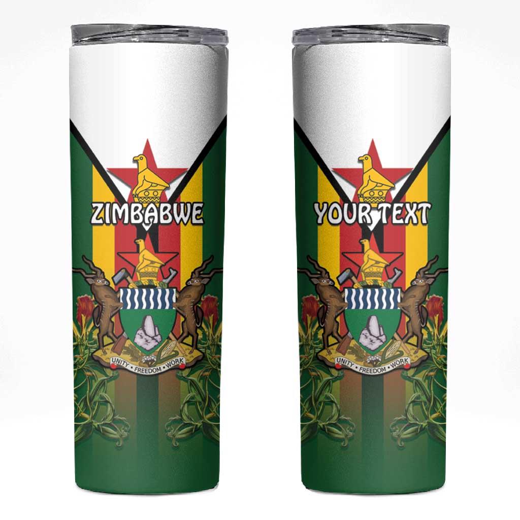 Personalised Zimbabwe Independence Day Skinny Tumbler Coat Of Arms Fire Lilies