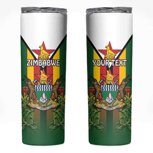 Personalised Zimbabwe Independence Day Skinny Tumbler Coat Of Arms Fire Lilies