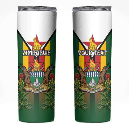 Personalised Zimbabwe Independence Day Skinny Tumbler Coat Of Arms Fire Lilies