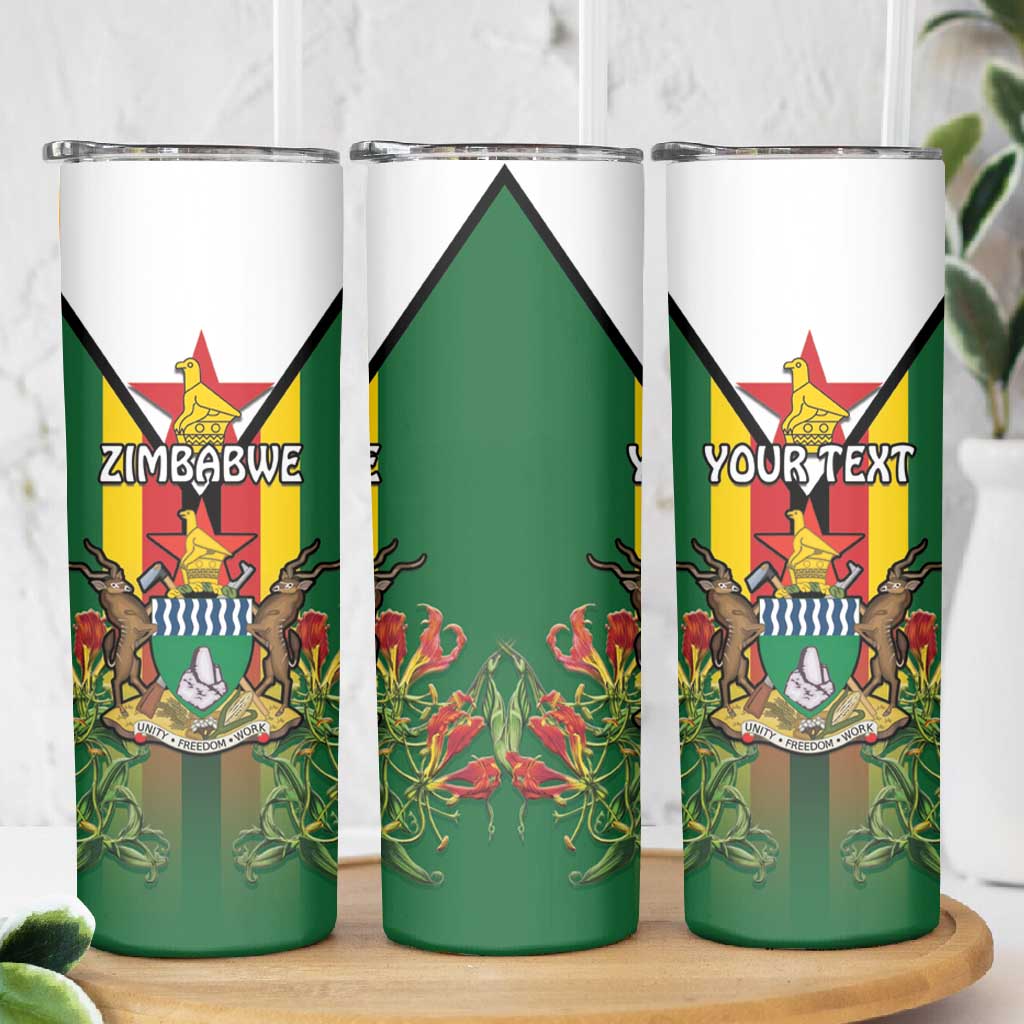 Personalised Zimbabwe Independence Day Skinny Tumbler Coat Of Arms Fire Lilies