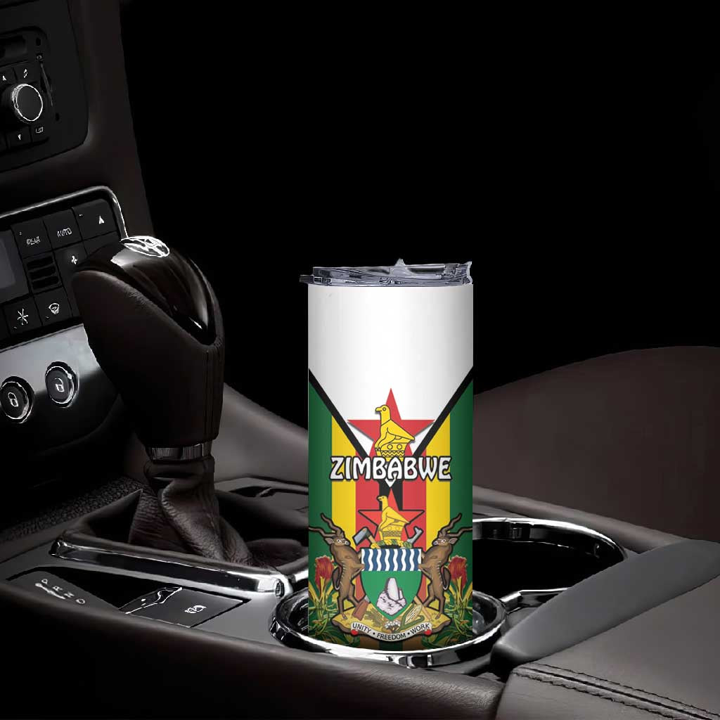 Personalised Zimbabwe Independence Day Skinny Tumbler Coat Of Arms Fire Lilies
